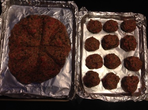 One small package of the meat mix makes a large meatloaf and a dozen meatballs, when mixed with cooked vegetables, breadcrumbs, eggs and milk.